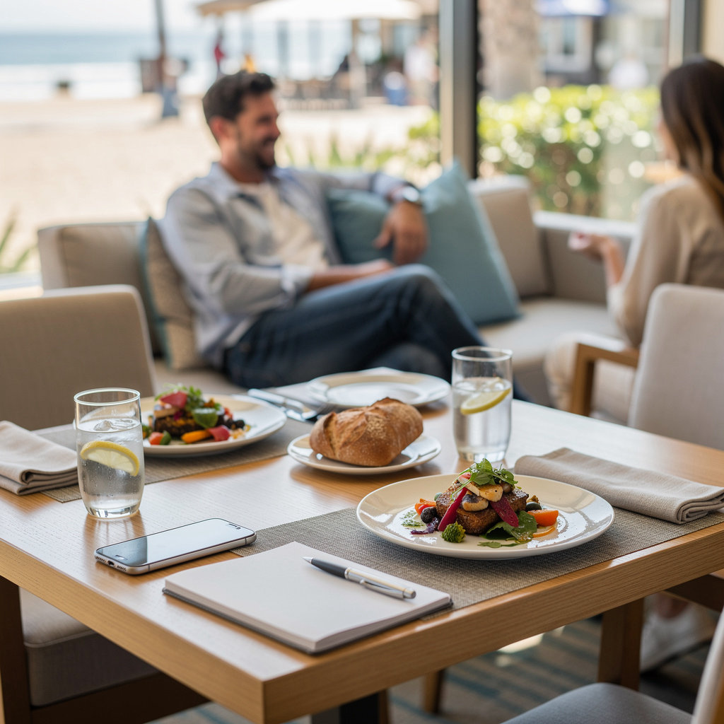 LA PLAYA INN guests enjoying local Santa Barbara cuisine near Castillo Street